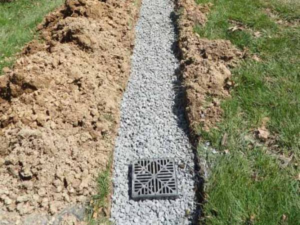 French drain installed without sod.